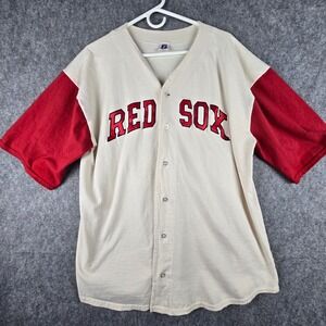 Logo 7 Red Sox Jersey Mens XL Cream Red Relaxed Fit Vintage 90s Cotton USA